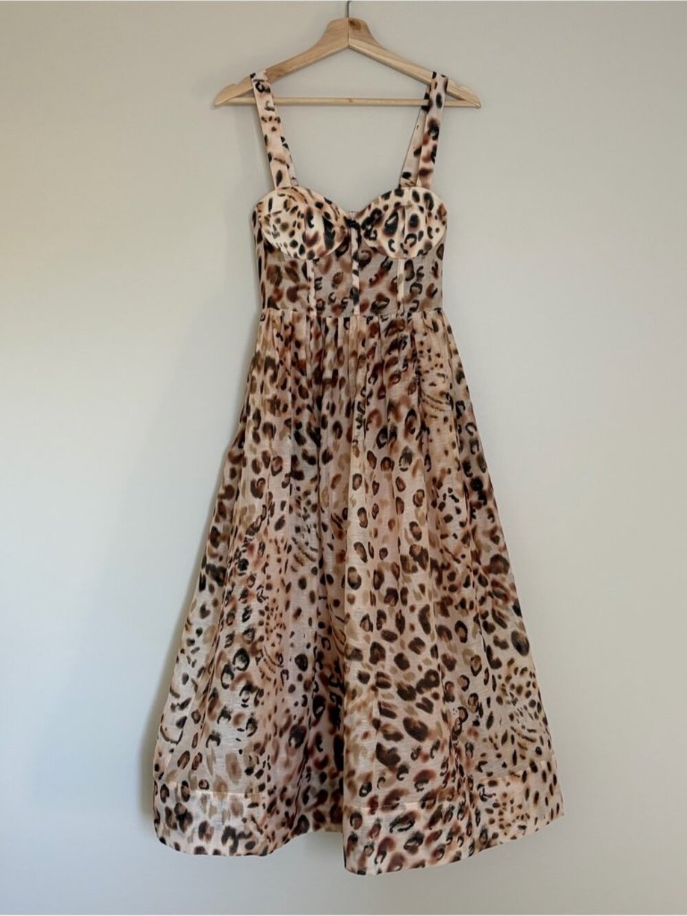 NEW CARA CARA Pheobe Midi Dress Bustier Cheetah Blush Brown Tan Cream US 6 UK 10 - Picture 6 of 16